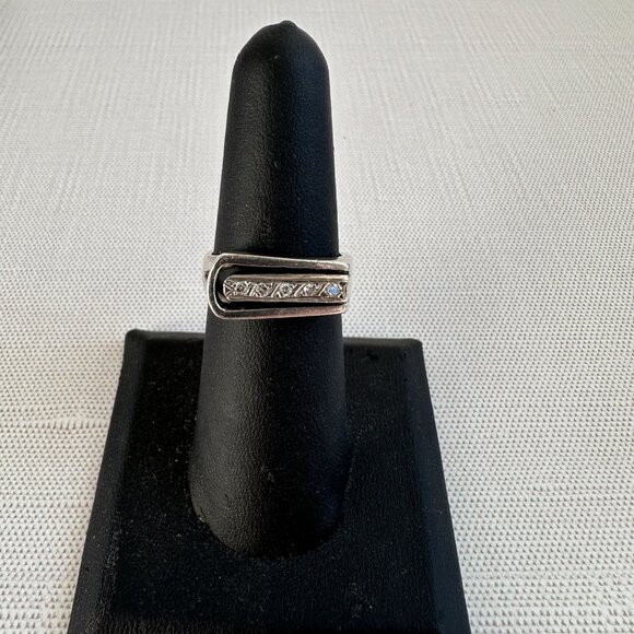 Modernist Sterling Silver Diamond Ring Size 6.5, 925 Israel Brutalist Sculptural - Picture 10 of 11